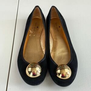 Kate Spade Black "York" Suede Gold Accent Ballet Flats Sz 9.5 MSRP $198